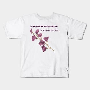 Affirmations, self love, self care, purple floral Kids T-Shirt